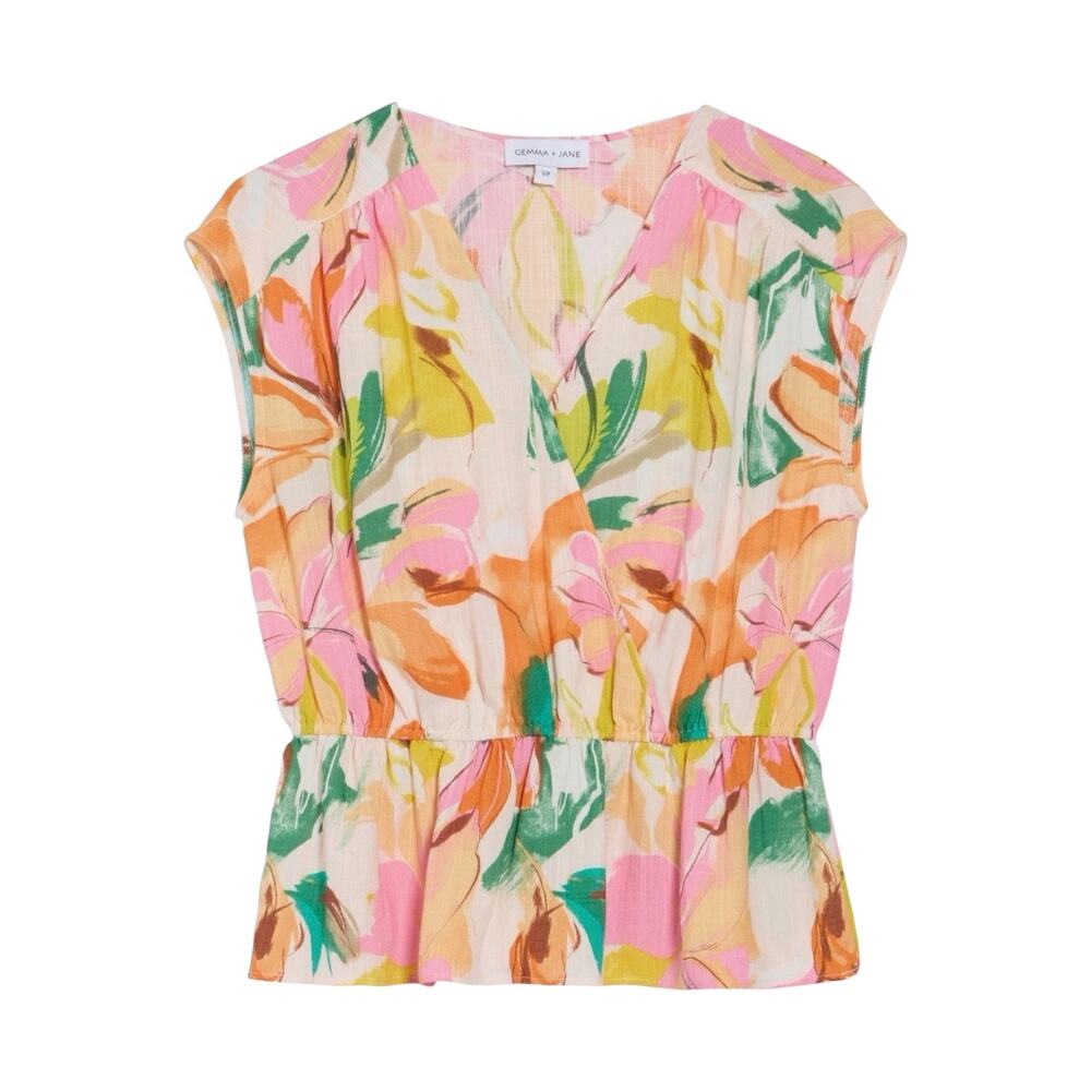 Gemma + Jane Floral Cap Sleeve Peplum Top - Medium